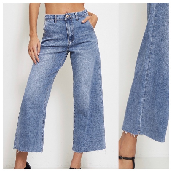 From PARIS France! Most Favorite Raw Hem Wide Leg Jeans - Picture 3 of 5